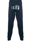 Dsquared2 Print Icon Logo Cotton Jersey Sweatpants In Navy Blue-white