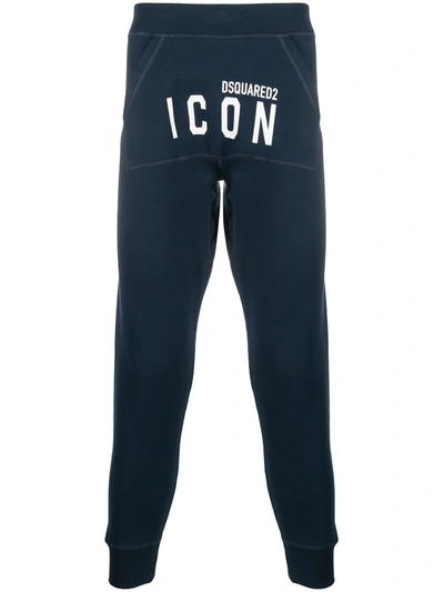 Dsquared2 Print Icon Logo Cotton Jersey Sweatpants In Navy Blue-white