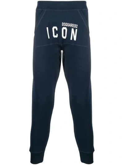Dsquared2 Print Icon Logo Cotton Jersey Sweatpants In Blue