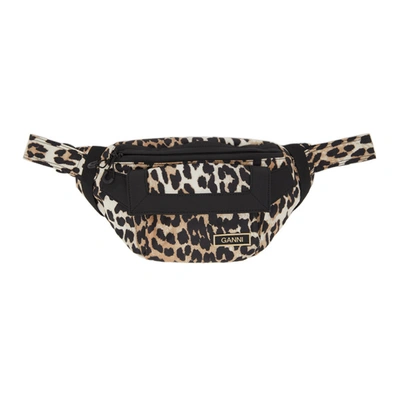 Ganni Brown Leopard Recycled Tech Bum Bag In Leopard