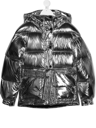 Perfect Moment Kids' Metallic-effect Padded Coat In Silver Hp Foil