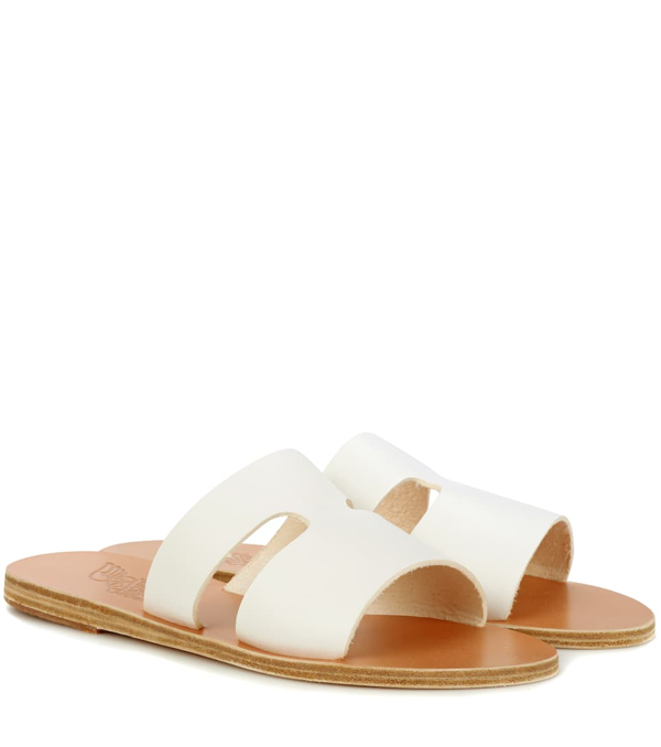 Ancient Greek Sandals Apteros Cutout Leather Slides In White | ModeSens