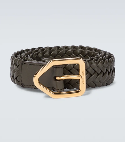 Tom Ford Lozenge Woven-leather Belt In Green