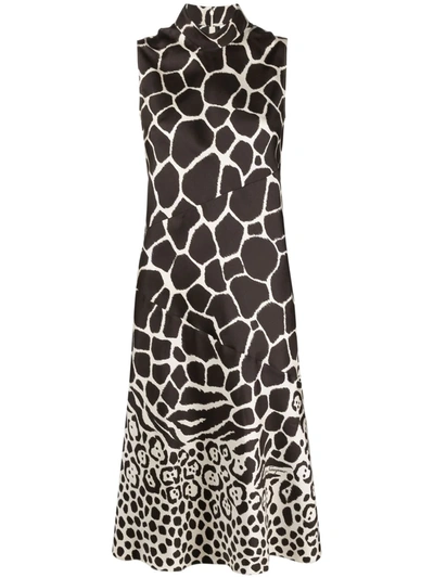 Ferragamo Giraffe-print Sleeveless Silk-twill Dress In White