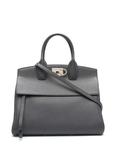 Ferragamo The Studio Grained-leather Bag In Grey