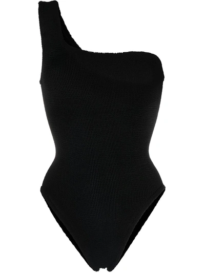 Hunza G Nancy One-shoulder Seersucker Swimsuit In Black