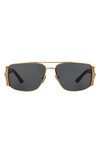 Versace 63mm Polarized Oversize Rectangular Sunglasses In Gold/ Grey
