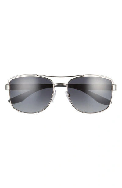 Prada 61mm Polarized Navigator Sunglasses In Silver/ Grey Gradient
