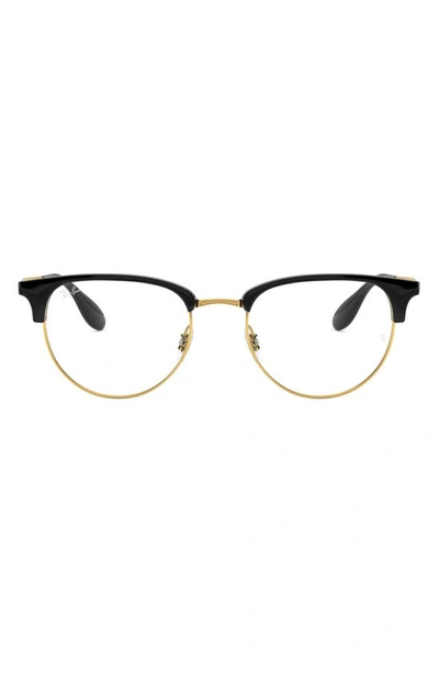Ray Ban 53mm Square Optical Glasses In Black/ Gold
