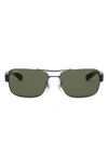 Ray Ban 64mm Polarized Oversize Square Sunglasses In Gunmetal/ Green