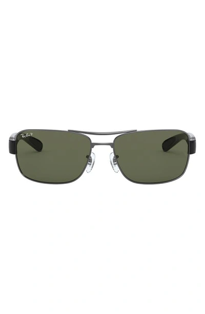 Ray Ban 64mm Polarized Oversize Square Sunglasses In Gunmetal/ Green