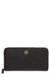 Tory Burch Robinson Zip Leather Continental Wallet In Black