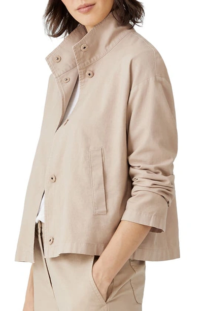 Eileen Fisher Organic Cotton-hemp Stand Collar Jacket In Khaki