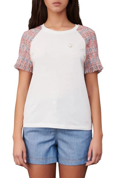 Maje Womens Ecru Contrasting Sleeve Cotton-blend T-shirt 12