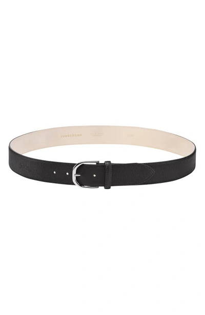 Longchamp Neo Textured Leather Belt In Black