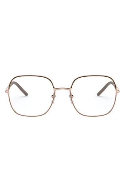 Prada 54mm Rectangle Optical Glasses In Brown/ Beige