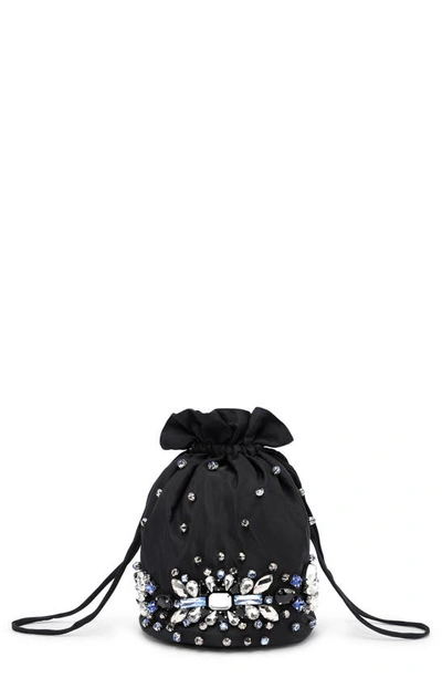 Ganni Crystal Beaded Evening Drawstring Bag In Black