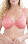 Glamorise Wonderwire Front Close Stretch Lace Underwire Bra In Coral