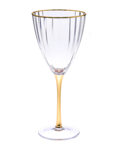 Classic Touch Set Of 6 Straight Line Textured Wine Glasses With Vivid Gold Tone Stem And Rim In Clear