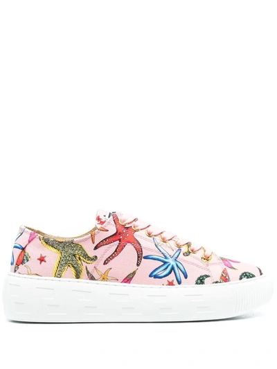 Versace La Greca Tresor De La Mer Canvas Sneakers In Baby Pink Multi