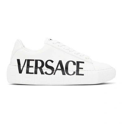 Versace Logo Print Greca Trim Sneakers In White