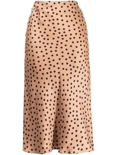 L Agence Perin' Polka Dot Bias-cut Midi Skirt In Brown