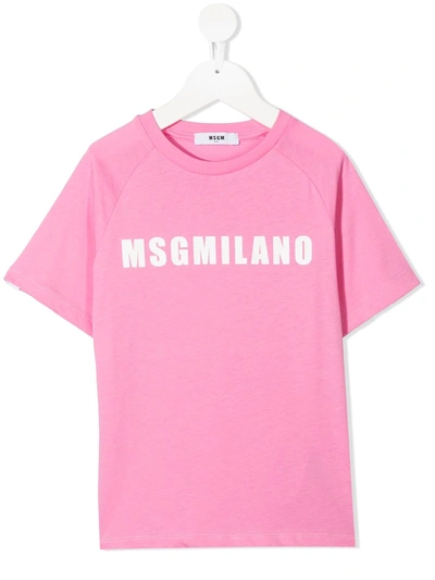 Msgm Teen Short-sleeve Cotton Logo T-shirt In Pink