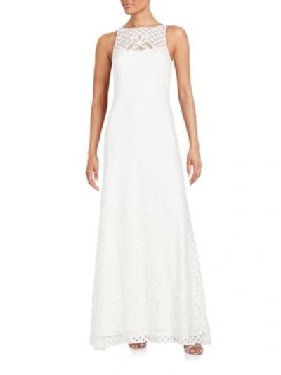Vera Wang Embroidered Lace Halter Gown In White