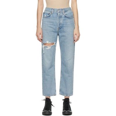 Agolde Blue Distressed '90s Crop Mid-rise Loose-fit Jeans In Echo (wshed Lt