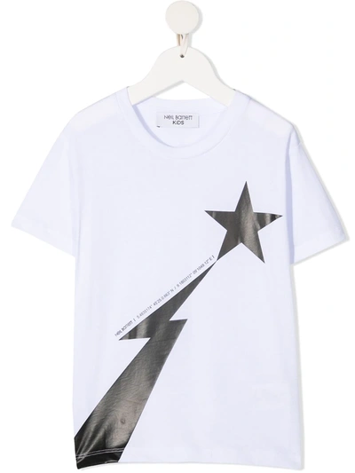 Neil Barrett Kids' Lightning Print Cotton Jersey T-shirt In White