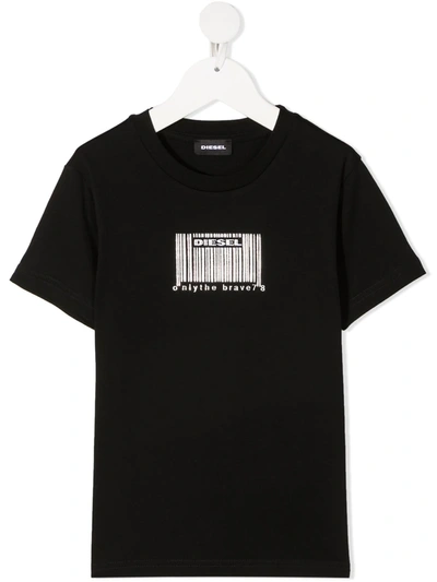 Diesel Teen Metallic Barcode-print T-shirt In Black