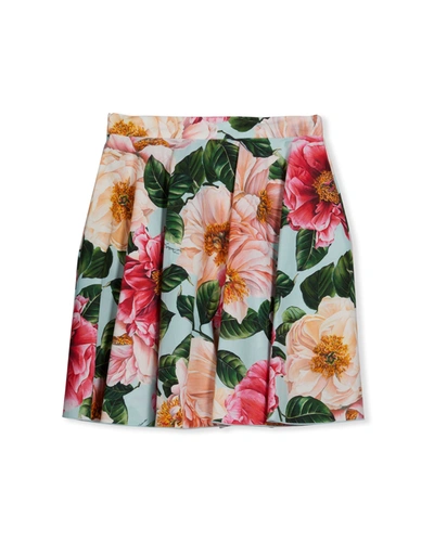 Dolce & Gabbana Kids' Pleated Skirt With Camellia Print In Pink