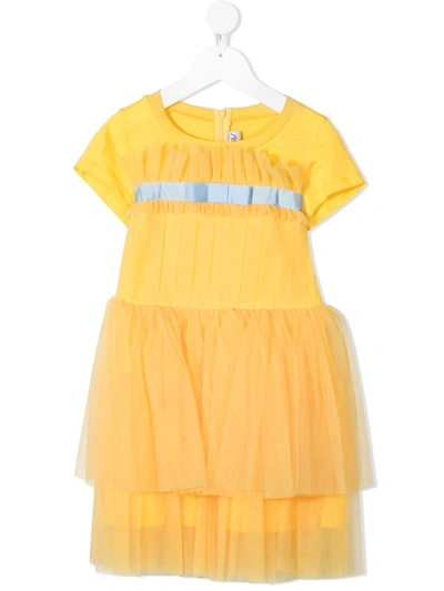 Simonetta Kids' Ruffled Short-sleeved T-shirt Dress In Yellow