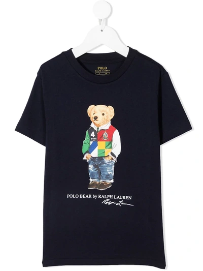 Ralph Lauren Kids' Teddy Bear-print Short-sleeved T-shirt In Cruise Navy