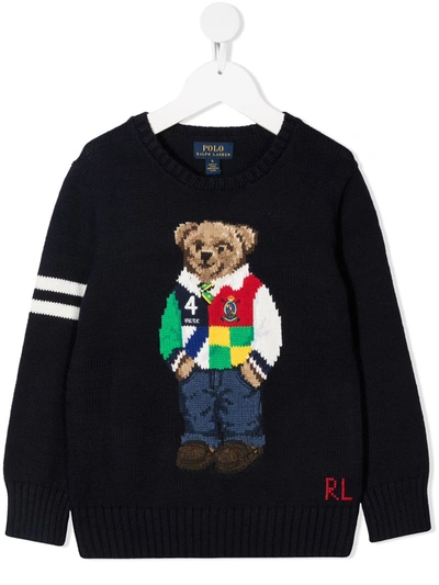 Ralph Lauren Kids' Intarsia-knit Polo Bear Jumper In Navy