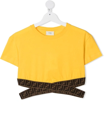 Fendi Kids' Yellow T-shirt For Girl With Double Ff In Giallo