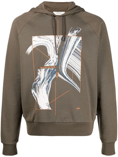 Z Zegna Graphic-print Cotton Hoodie In Green