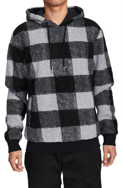 Rvca Ellis Plaid Fleece Hoodie In  Black