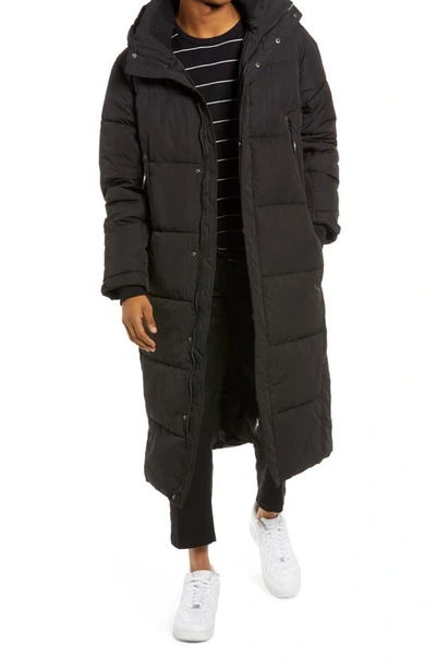 Topman Men's Extra Long Hooded Puffer Jacket In Black ModeSens