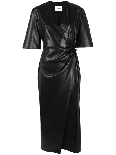 Nanushka Helisa Vegan Leather Ruched Midi Dress In Black | ModeSens