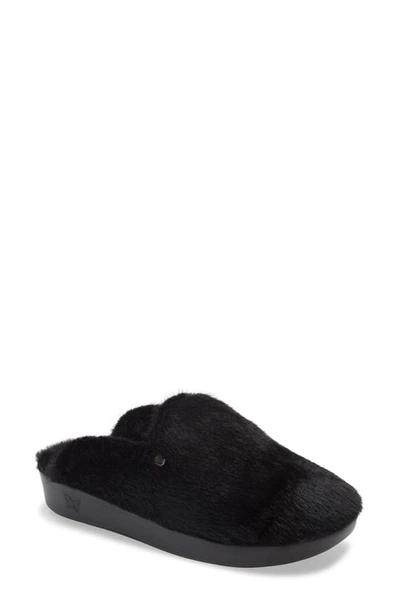 Alegria Leisurelee Faux Fur Slipper In Black