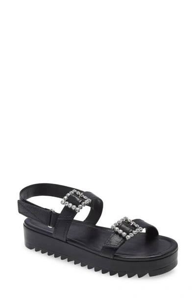 Schutz Ruth Crystal Buckle Sandal In Black Leather