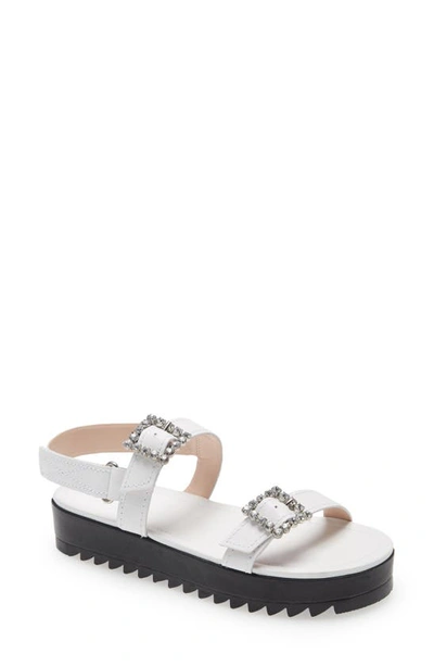 Schutz Ruth Crystal Buckle Sandal In White Leather