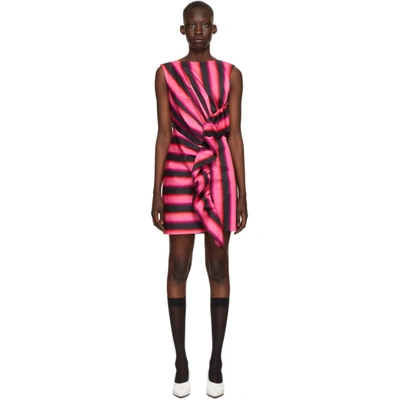 dries van noten pink dress Dries Van Noten Pink & Black Len Lye Edition Gabardine Dress In Fuchsia