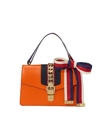 Gucci Sylvie Mini Leather Crossbody Bag In Yellow & Orange