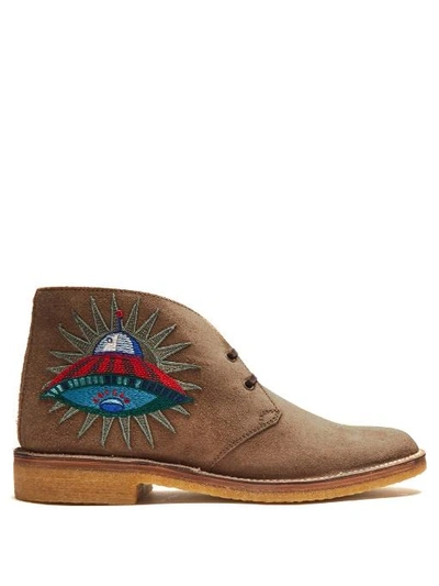 Gucci Embroidered Ankle Boots In Beige