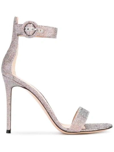 Gianvito Rossi Multi Glitter Portofino 110 Sandals In Silver