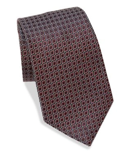 Ermenegildo Zegna Microwave Diagonal Pattern Silk Tie In Navy Brown
