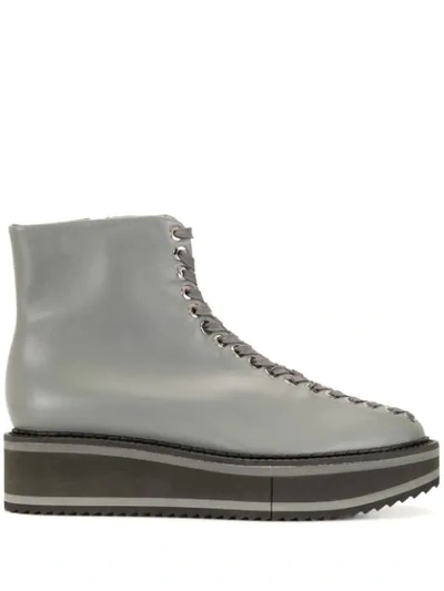 Clergerie Brodie Flatform Leather Boots In Grey