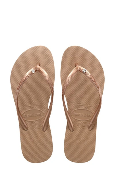 Havaianas Women's Slim Swarovski Crystal Ii Flip Flop Sandals Women's Shoes In Rose Gold